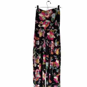 Xhilaration Floral Strapless Jumpsuit Womens Large Wide Leg Black Pink NWT